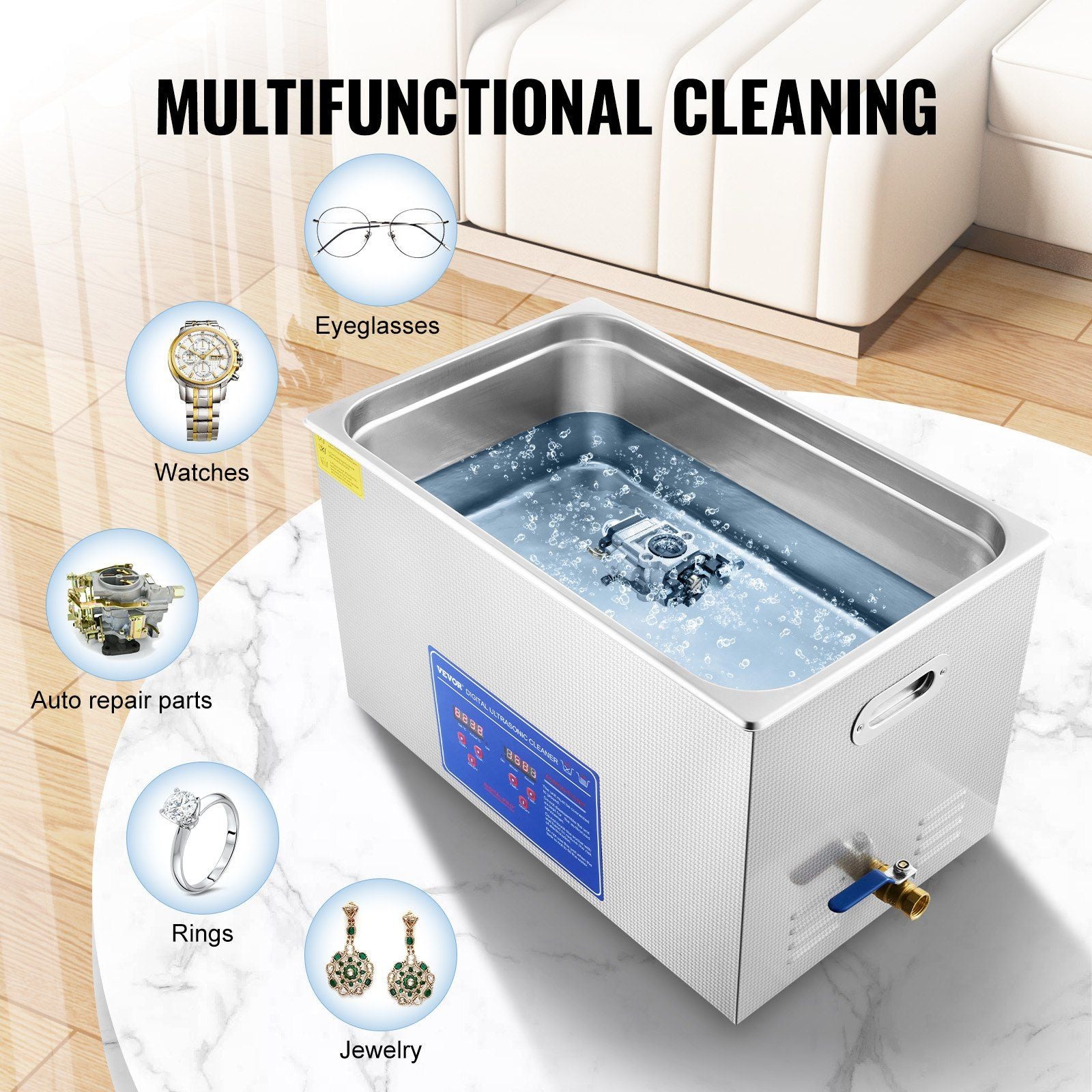 VEVOR Ultrasonic Cleaner 30L Ultrasonic Cleaner for Cleaning Eyeglasses Dentures Commercial Industrial Ultrasonic Cleaner with Digital Heater Timer and Cleaner Basket (30 Liter)